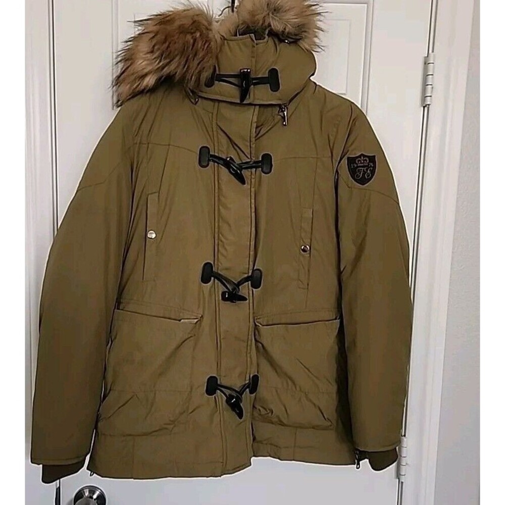 Zara Hooded Puffer Parka Jacket Womens Med With Toggles Olive Army Green